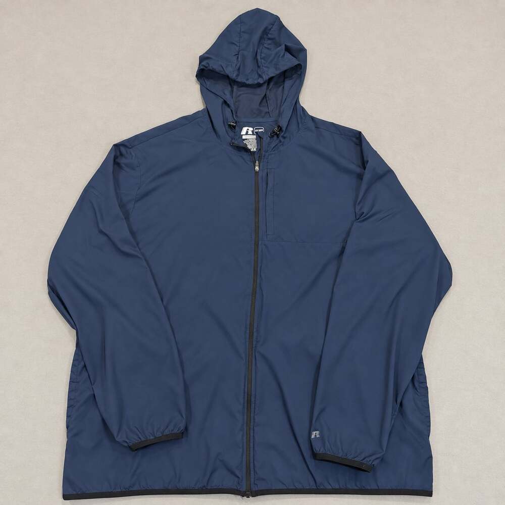 Russell Training Fit Windbreaker Jacket Size 2XL/2XG Blue Full Zip Hooded